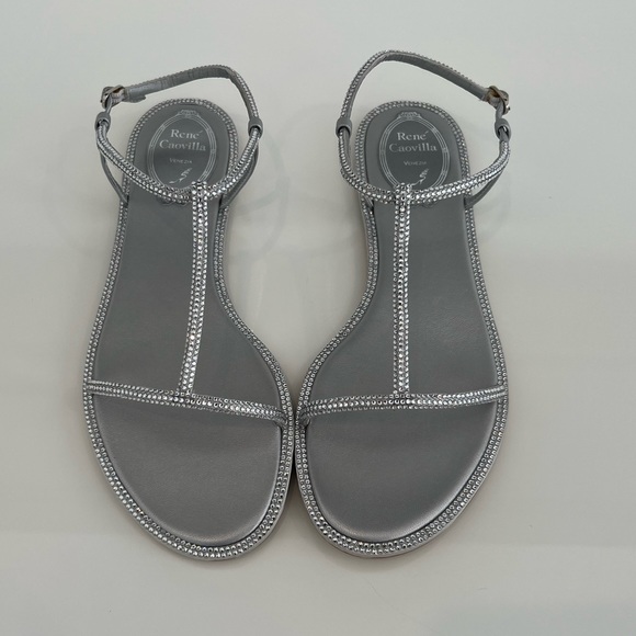 RENE CAOVILLA SILVER CRYSTAL SANDALS SIZE IT 37.5 / US 7.5 NEW! - Picture 1 of 15